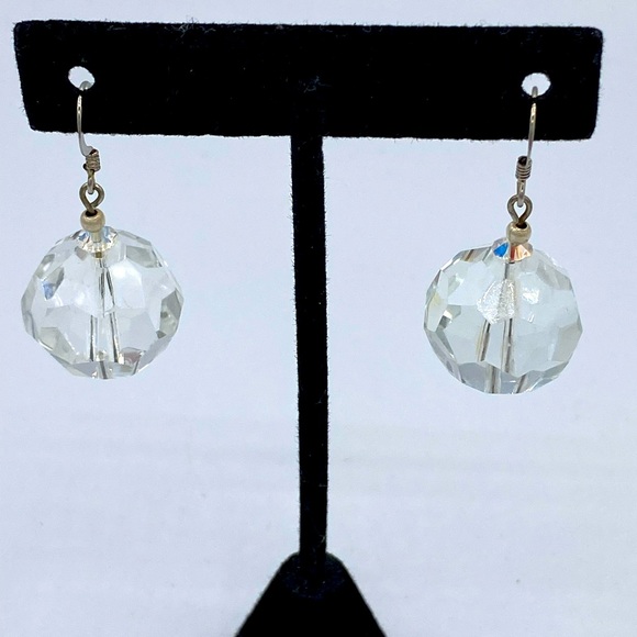 Handcrafted Faceted Swarovski Crystal Dangle Earrings 1 1/2” Inches Of Sparkle - Picture 1 of 4